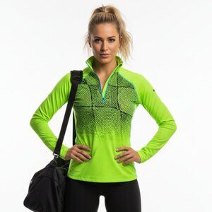 Nike Pro Green Print Half Zip Long Sleeve Sport Athletic Top M